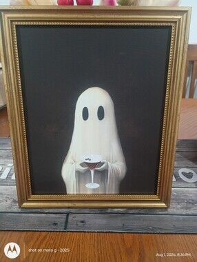 Framed 10 X 12 Ghost with Martini/Cocktail Wall Art - Black Frame, Neutral Ghost